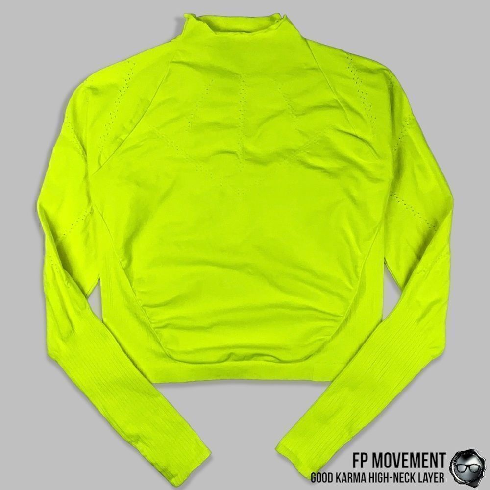 FP MOVEMENT GOOD KARMA HIGH-NECK LAYER TOP IN HIGHLIGHTER NEON YELLOW SIZE M/L